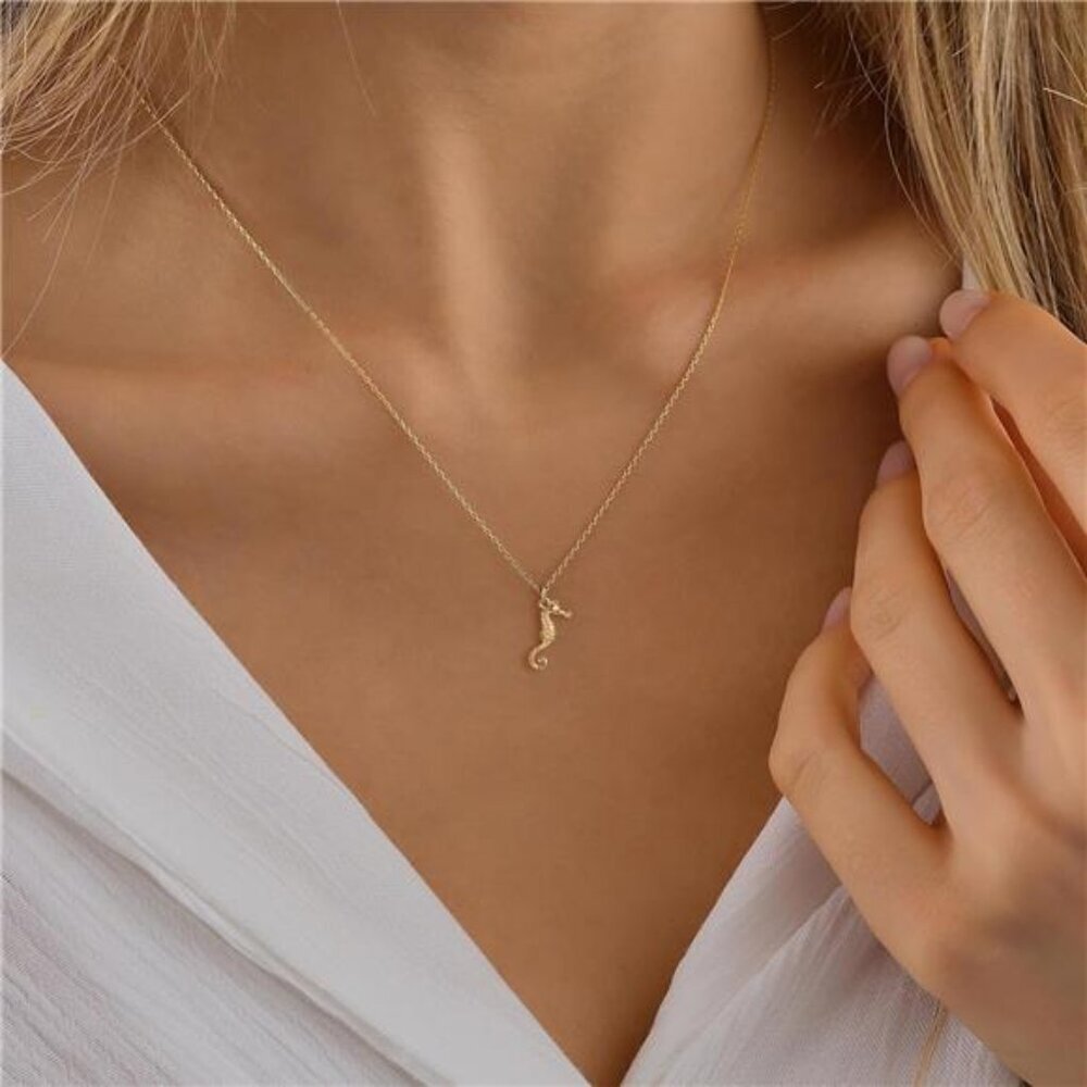 14K Gold Plated Pendant Necklace | Seashell, Seahorse, Palm Tree & More
